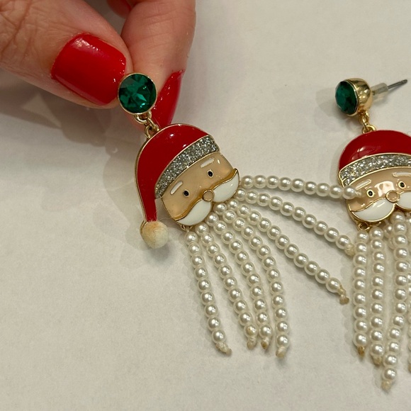 Festive Santa Earrings with Faux Pearls - Picture 2 of 3